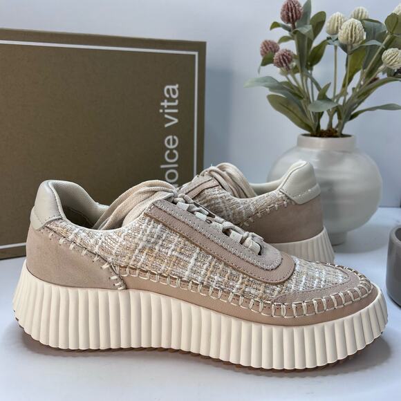 New Dolce Vita Dolan Woven Textile Lace Up Platform Sneaker Cream Women's 8 NWB - Picture 5 of 11